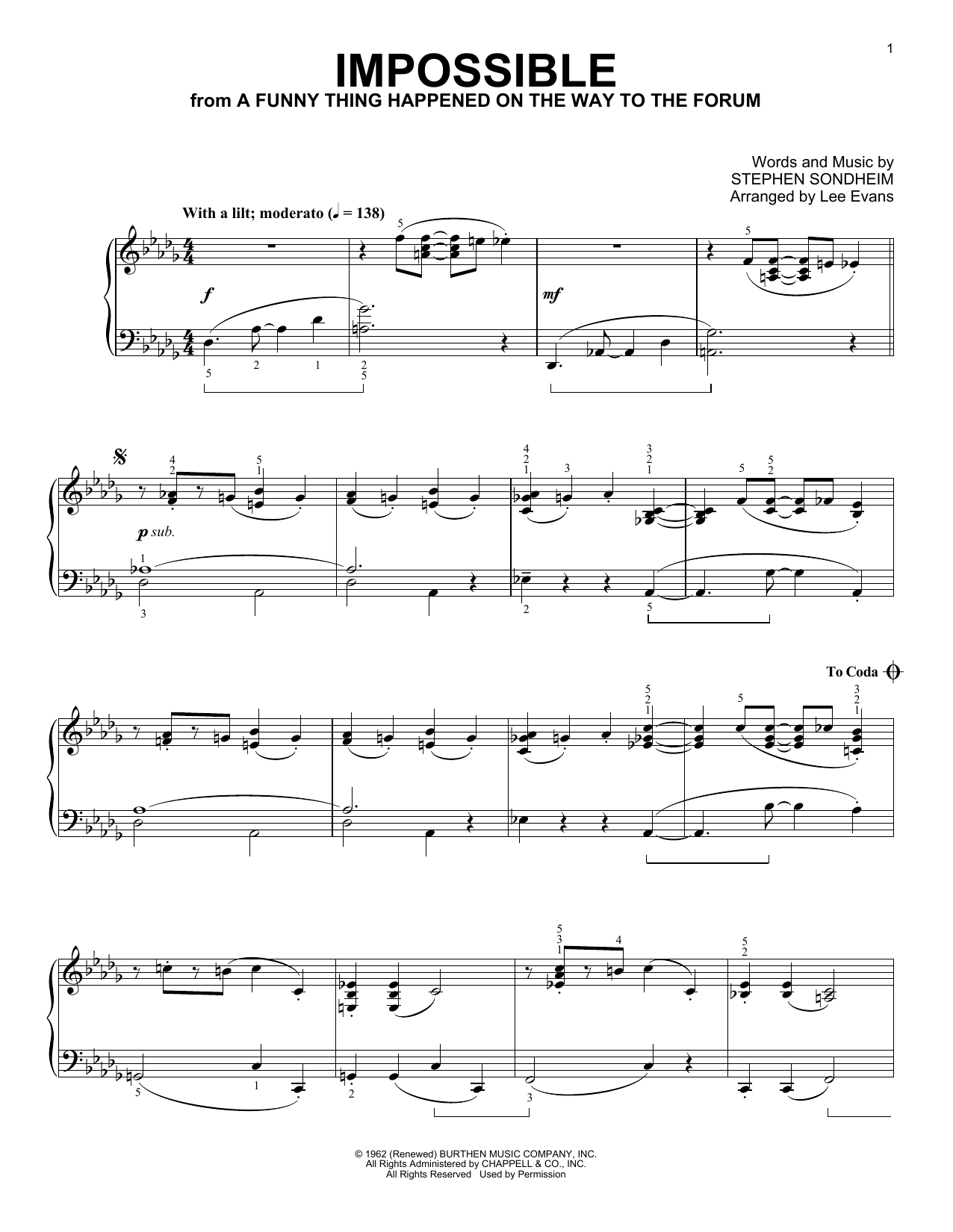 Stephen Sondheim Impossible (from A Funny Thing Happened On The Way To The Forum) (arr. Lee Evans) Sheet Music Notes & Chords for Piano Solo - Download or Print PDF
