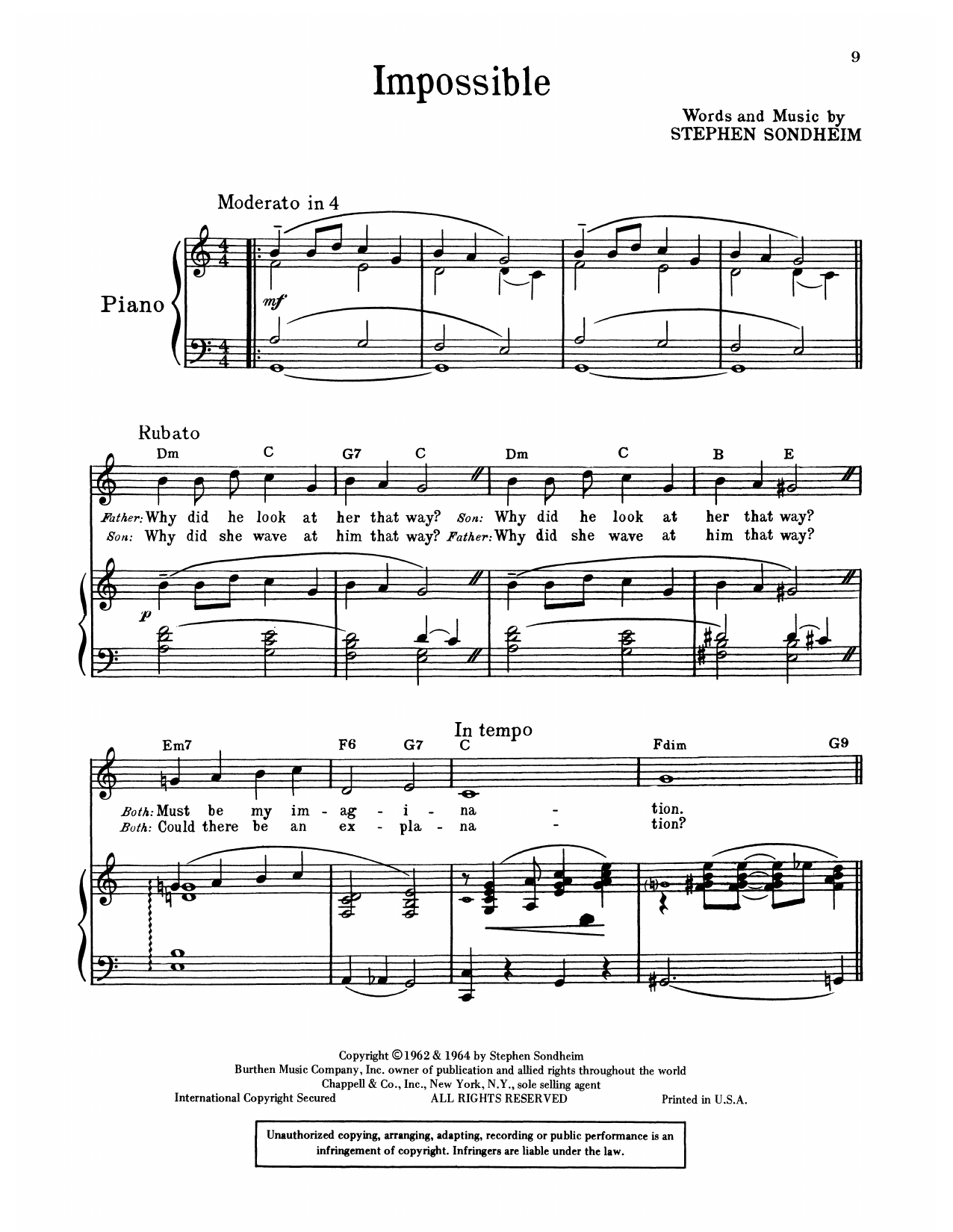 Stephen Sondheim Impossible (from A Funny Thing Happened On The Way To The Forum) Sheet Music Notes & Chords for Piano & Vocal - Download or Print PDF Stephen Sondheim Impossible (from A Funny Thing Happened On The Way To The Forum) Sheet Music Notes & Chords for Piano & Vocal - Download or Print PDF