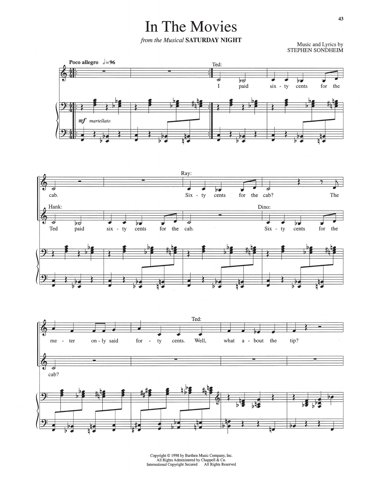 Stephen Sondheim In The Movies (from Saturday Night) Sheet Music Notes & Chords for Piano & Vocal - Download or Print PDF