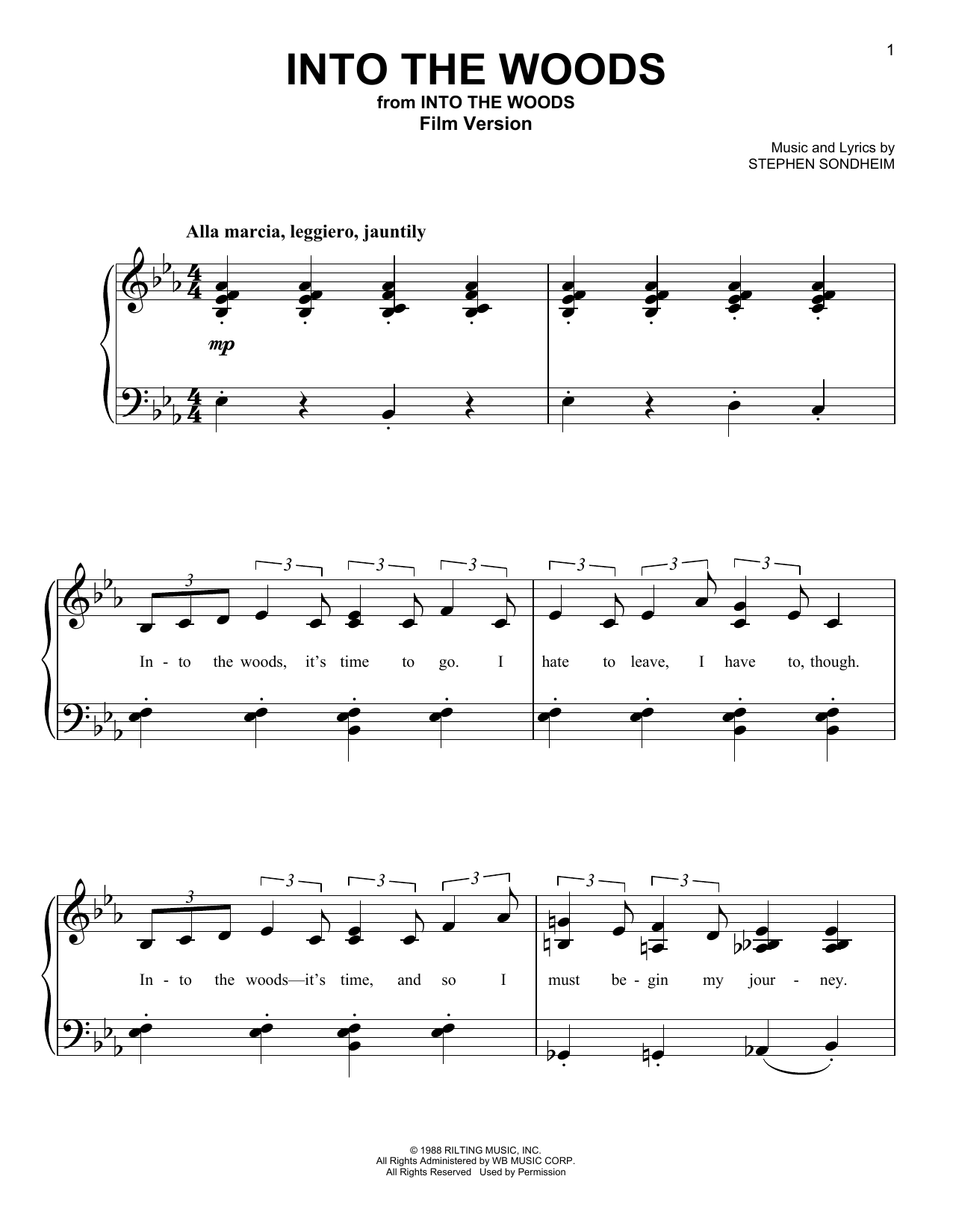 Stephen Sondheim Into The Woods (Film Version) Sheet Music Notes & Chords for Easy Piano - Download or Print PDF