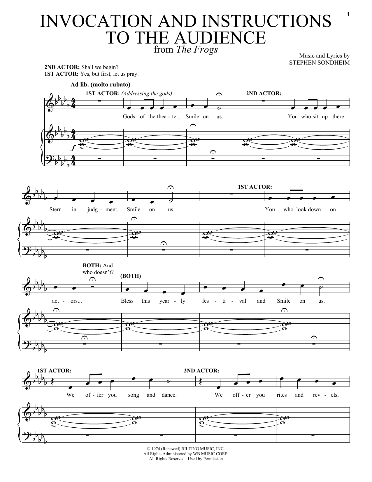 Stephen Sondheim Invocation And Instructions To The Audience Sheet Music Notes & Chords for Piano & Vocal - Download or Print PDF