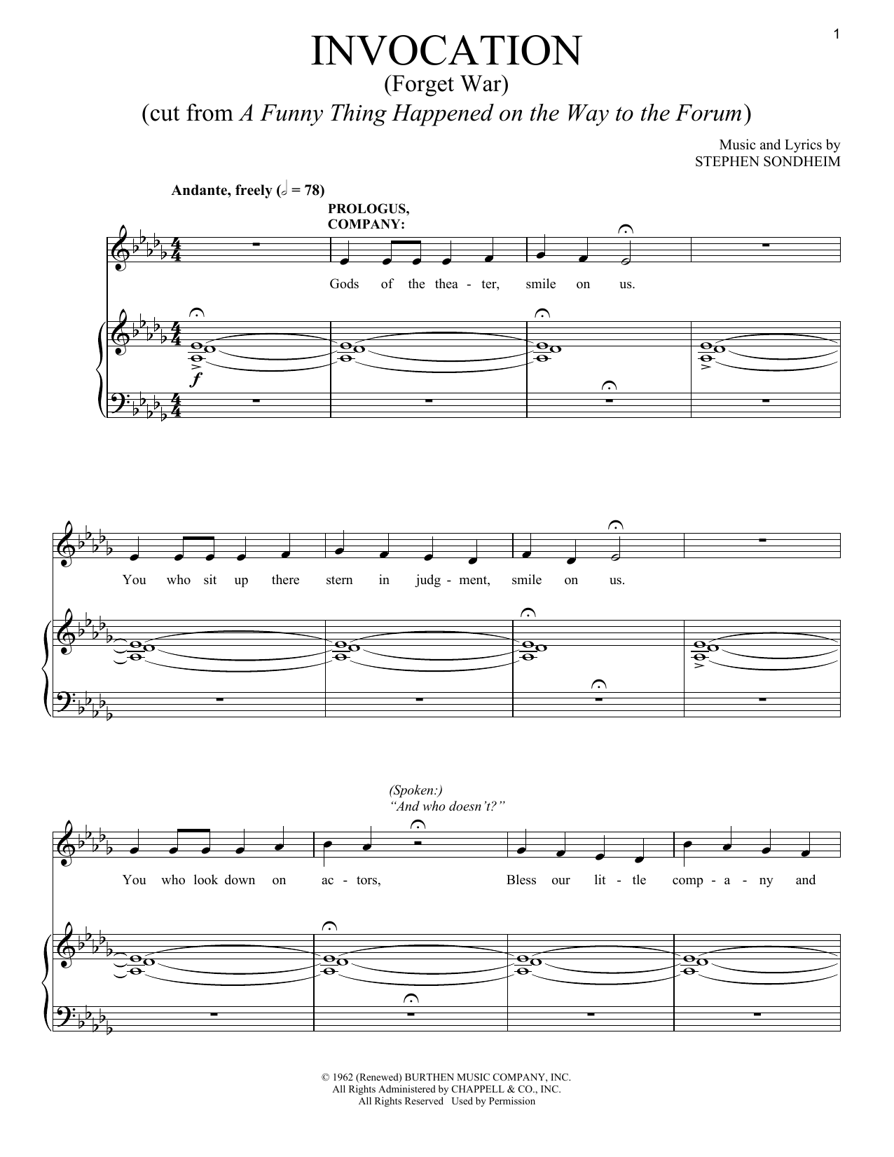 Stephen Sondheim Invocation (Forget War) Sheet Music Notes & Chords for Piano & Vocal - Download or Print PDF