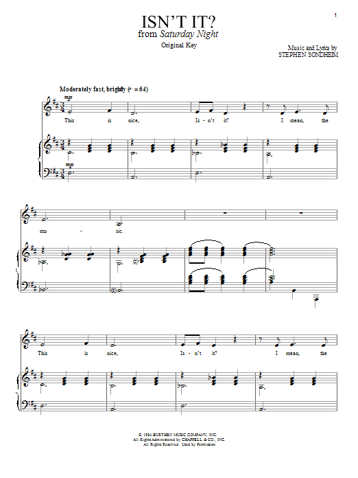Stephen Sondheim Isn't It? Sheet Music Notes & Chords for Piano & Vocal - Download or Print PDF