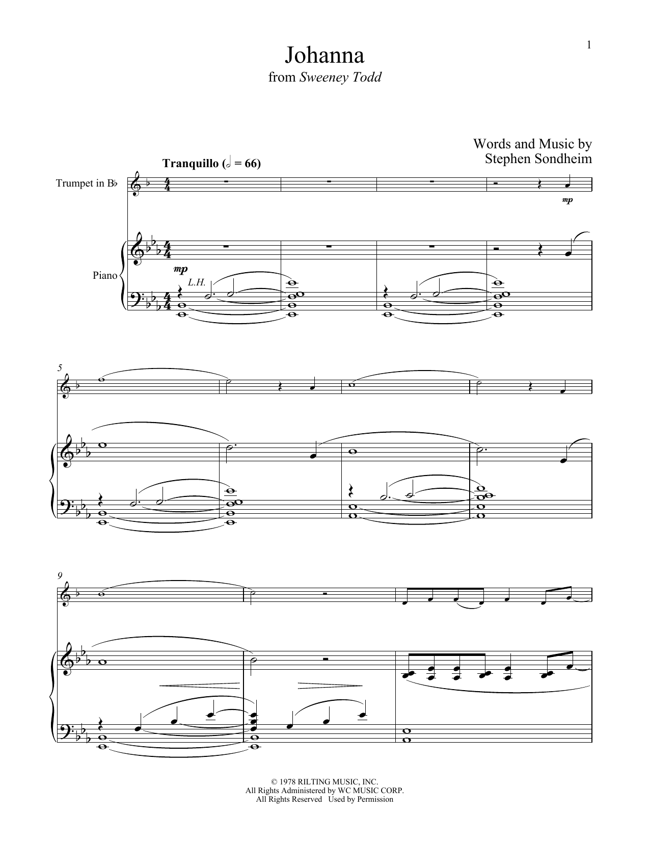 Stephen Sondheim Johanna (from Sweeney Todd) Sheet Music Notes & Chords for Clarinet and Piano - Download or Print PDF