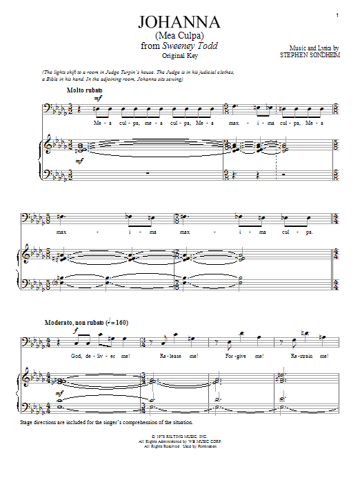 Stephen Sondheim Johanna (Judge's Version) Sheet Music Notes & Chords for Piano & Vocal - Download or Print PDF