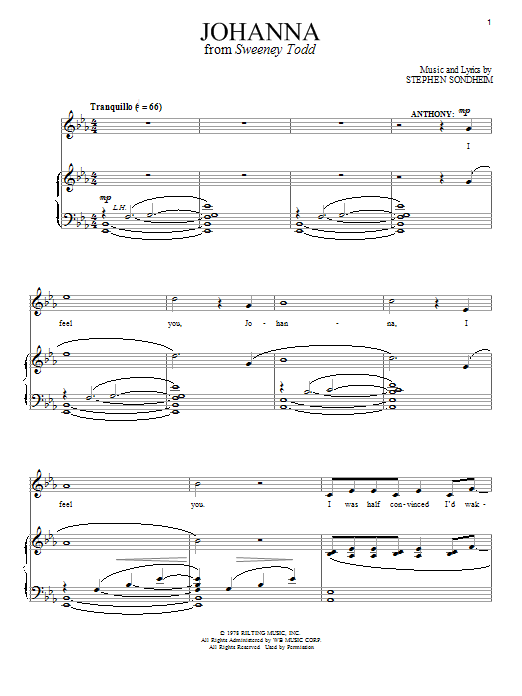 Stephen Sondheim Johanna Sheet Music Notes & Chords for Melody Line, Lyrics & Chords - Download or Print PDF