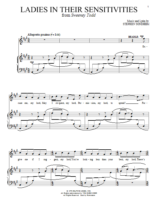 Stephen Sondheim Ladies In Their Sensitivities Sheet Music Notes & Chords for Piano, Vocal & Guitar (Right-Hand Melody) - Download or Print PDF