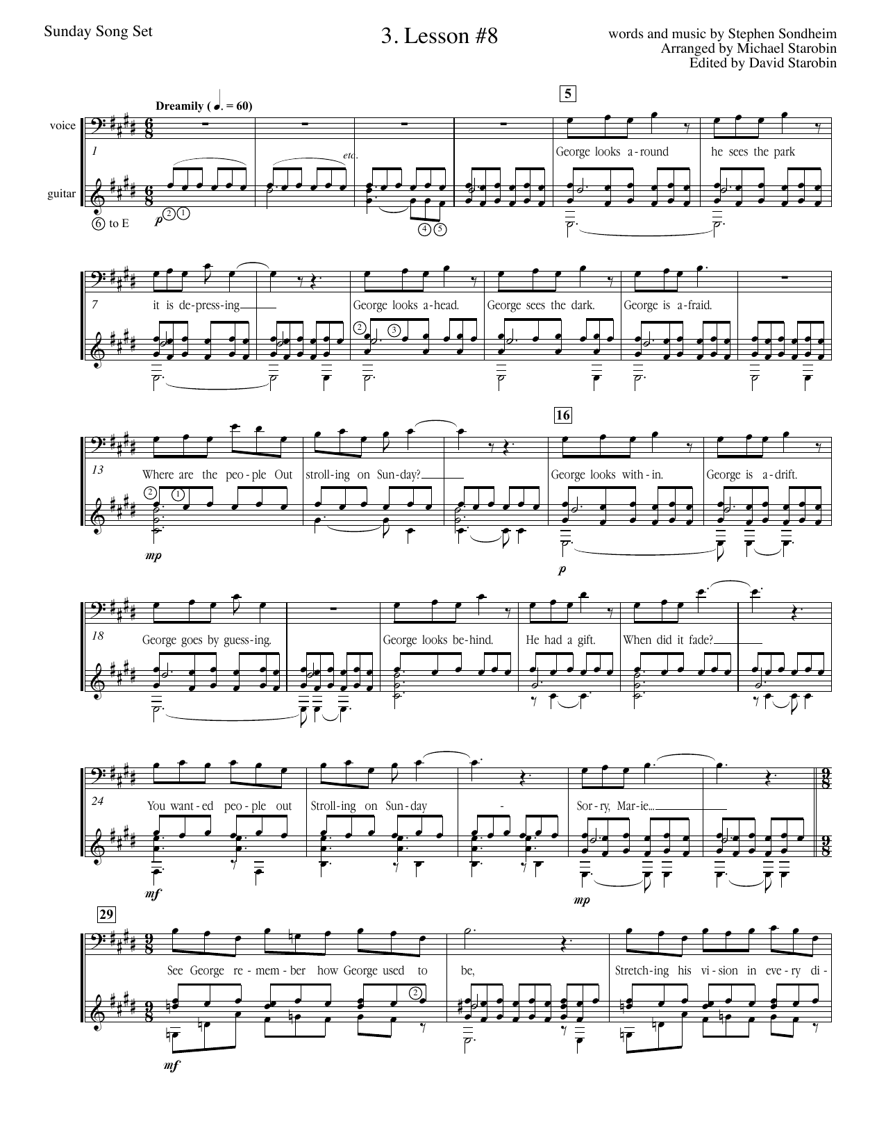 Stephen Sondheim Lesson #8 (from Sunday In The Park With George) Sheet Music Notes & Chords for Solo Guitar - Download or Print PDF
