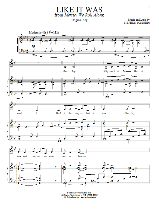 Stephen Sondheim Like It Was Sheet Music Notes & Chords for Piano & Vocal - Download or Print PDF