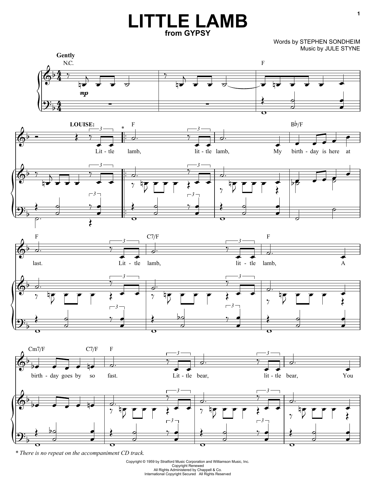 Stephen Sondheim Little Lamb Sheet Music Notes & Chords for Piano & Vocal - Download or Print PDF