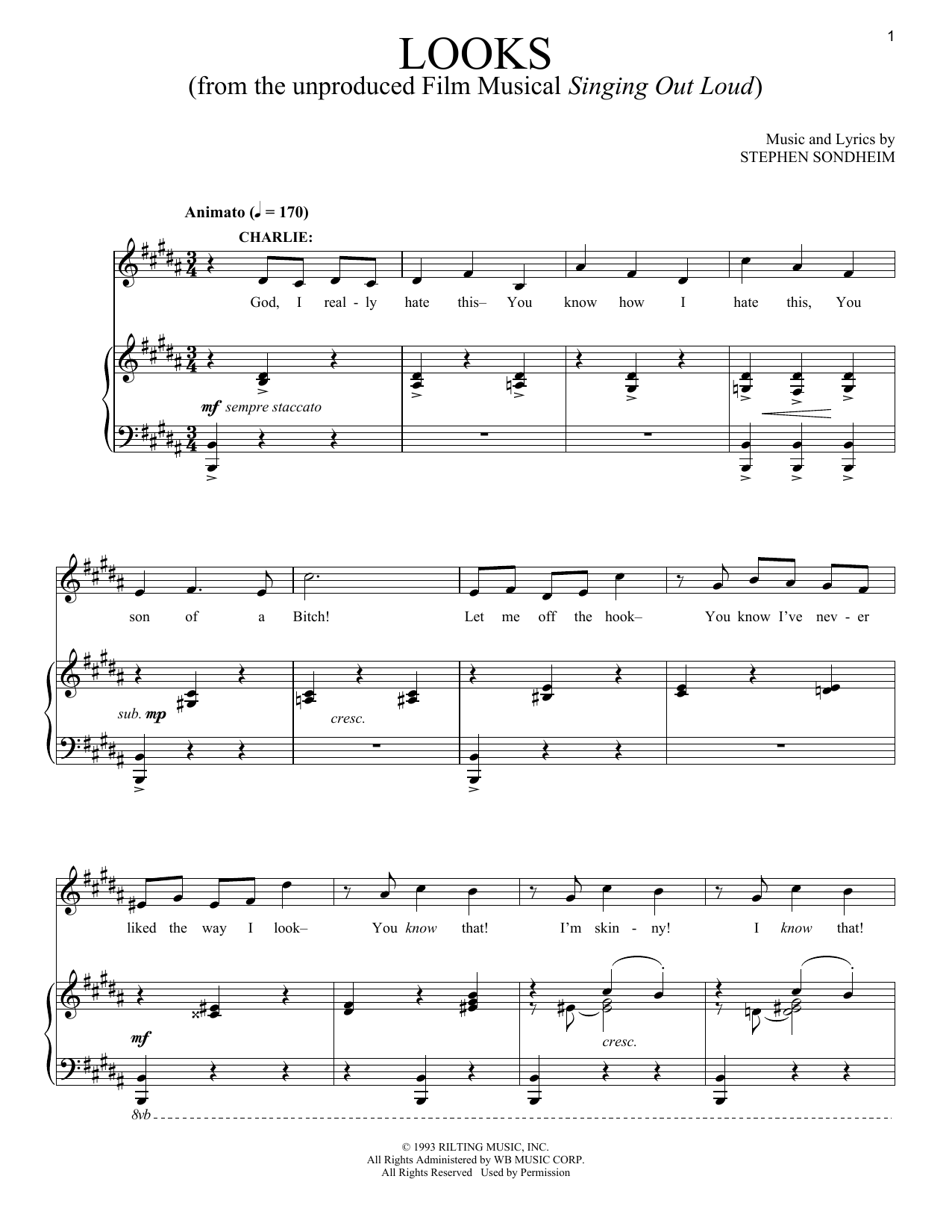 Stephen Sondheim Looks Sheet Music Notes & Chords for Piano & Vocal - Download or Print PDF