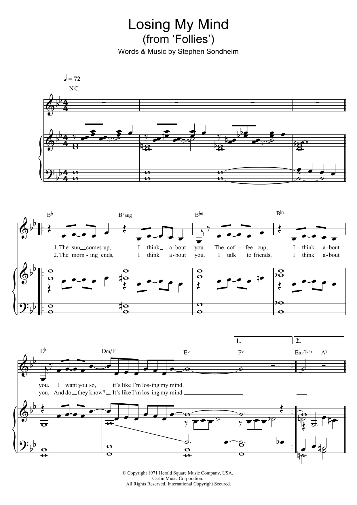 Stephen Sondheim Losing My Mind (from 'Follies') Sheet Music Notes & Chords for Alto Saxophone - Download or Print PDF