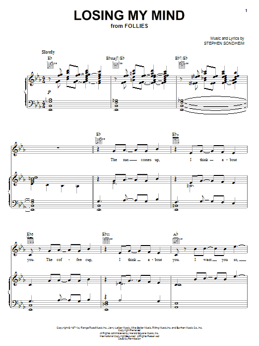 Stephen Sondheim Losing My Mind Sheet Music Notes & Chords for Piano, Vocal & Guitar (Right-Hand Melody) - Download or Print PDF
