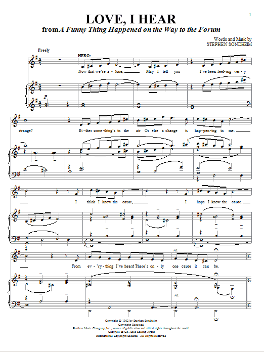 Stephen Sondheim Love, I Hear Sheet Music Notes & Chords for Piano, Vocal & Guitar (Right-Hand Melody) - Download or Print PDF