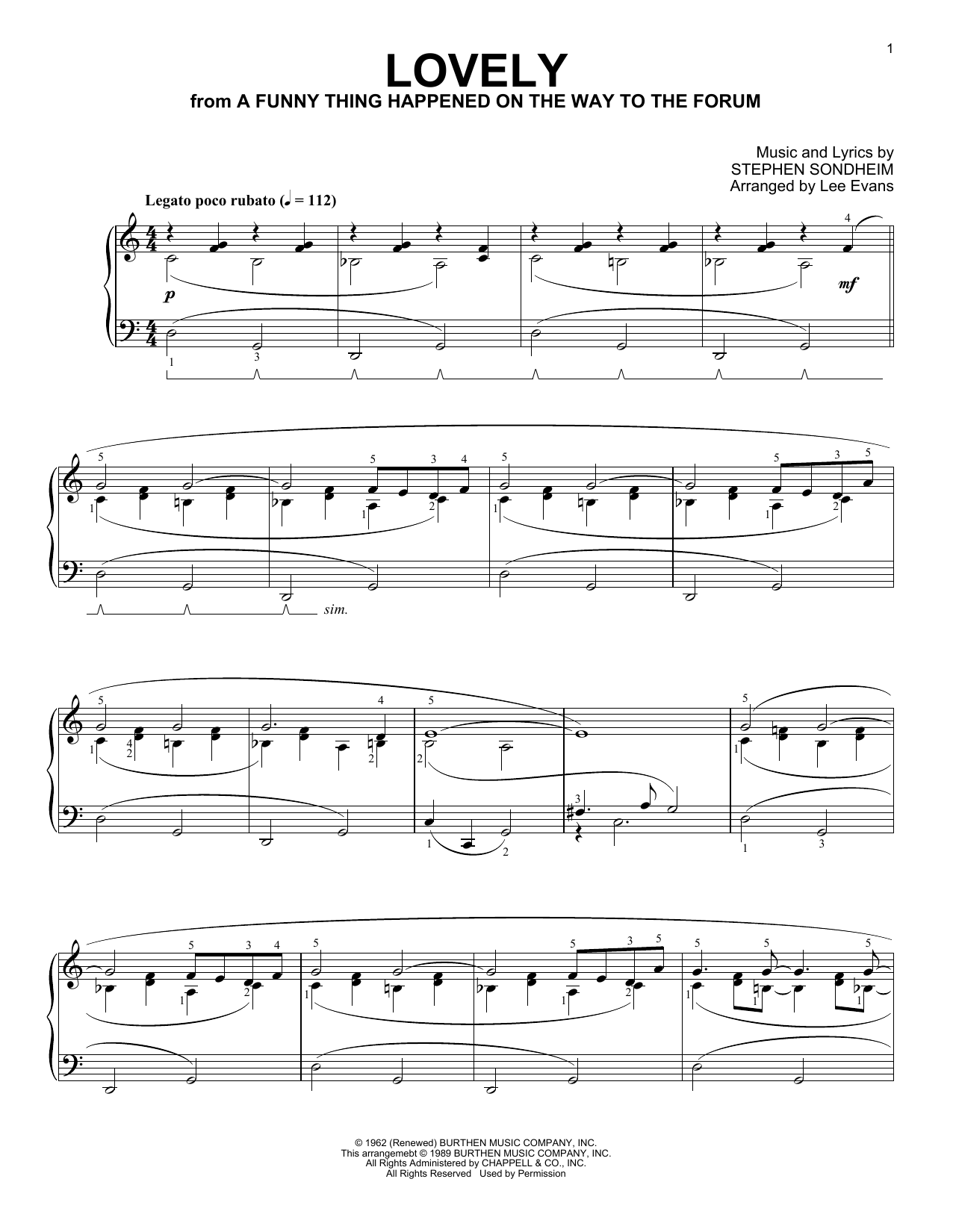 Stephen Sondheim Lovely (from A Funny Thing Happened On The Way To The Forum) (arr. Lee Evans) Sheet Music Notes & Chords for Piano Solo - Download or Print PDF
