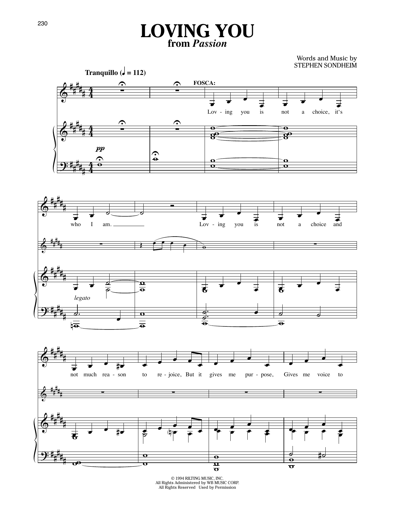 Stephen Sondheim Loving You (from Passion) Sheet Music Notes & Chords for Piano & Vocal - Download or Print PDF