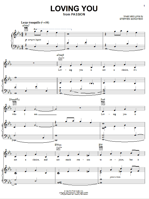 Stephen Sondheim Loving You Sheet Music Notes & Chords for Piano & Vocal - Download or Print PDF