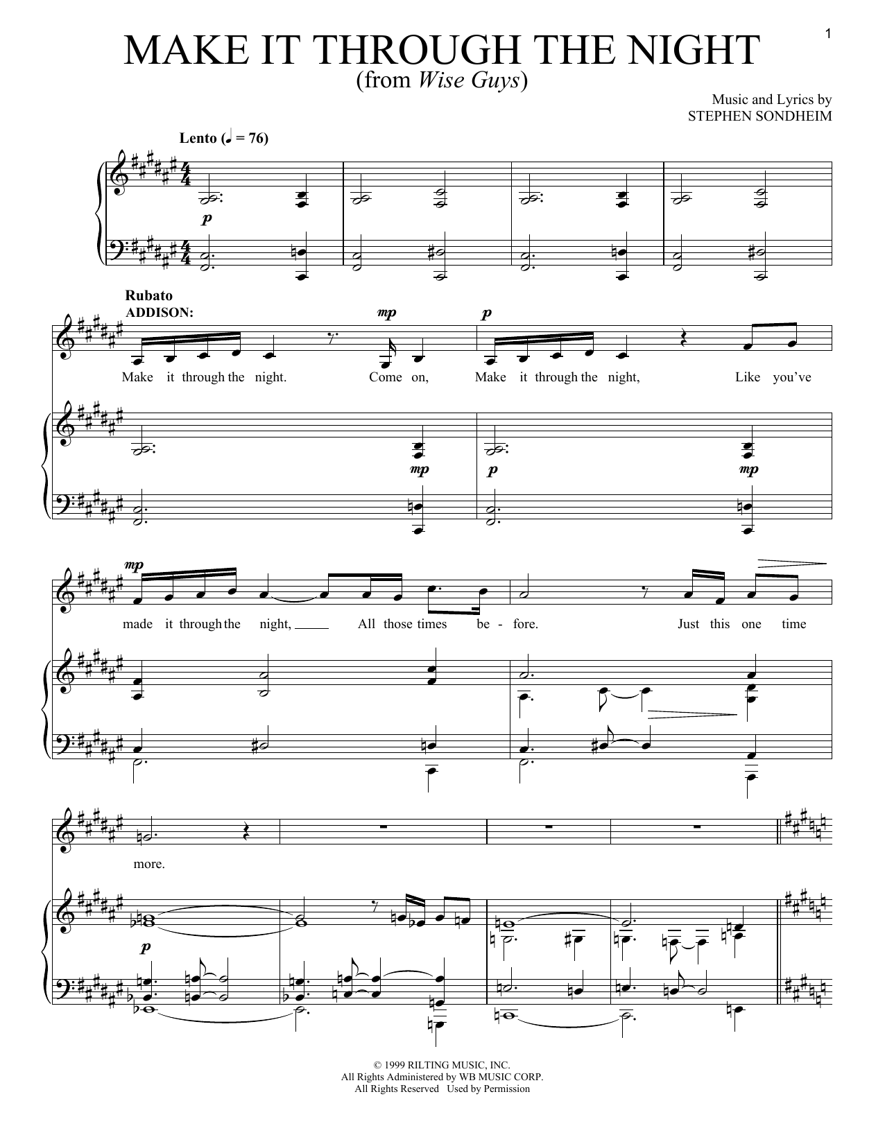 Stephen Sondheim Make It Through The Night Sheet Music Notes & Chords for Piano & Vocal - Download or Print PDF