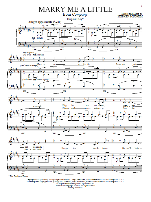 Stephen Sondheim Marry Me A Little Sheet Music Notes & Chords for Piano, Vocal & Guitar (Right-Hand Melody) - Download or Print PDF
