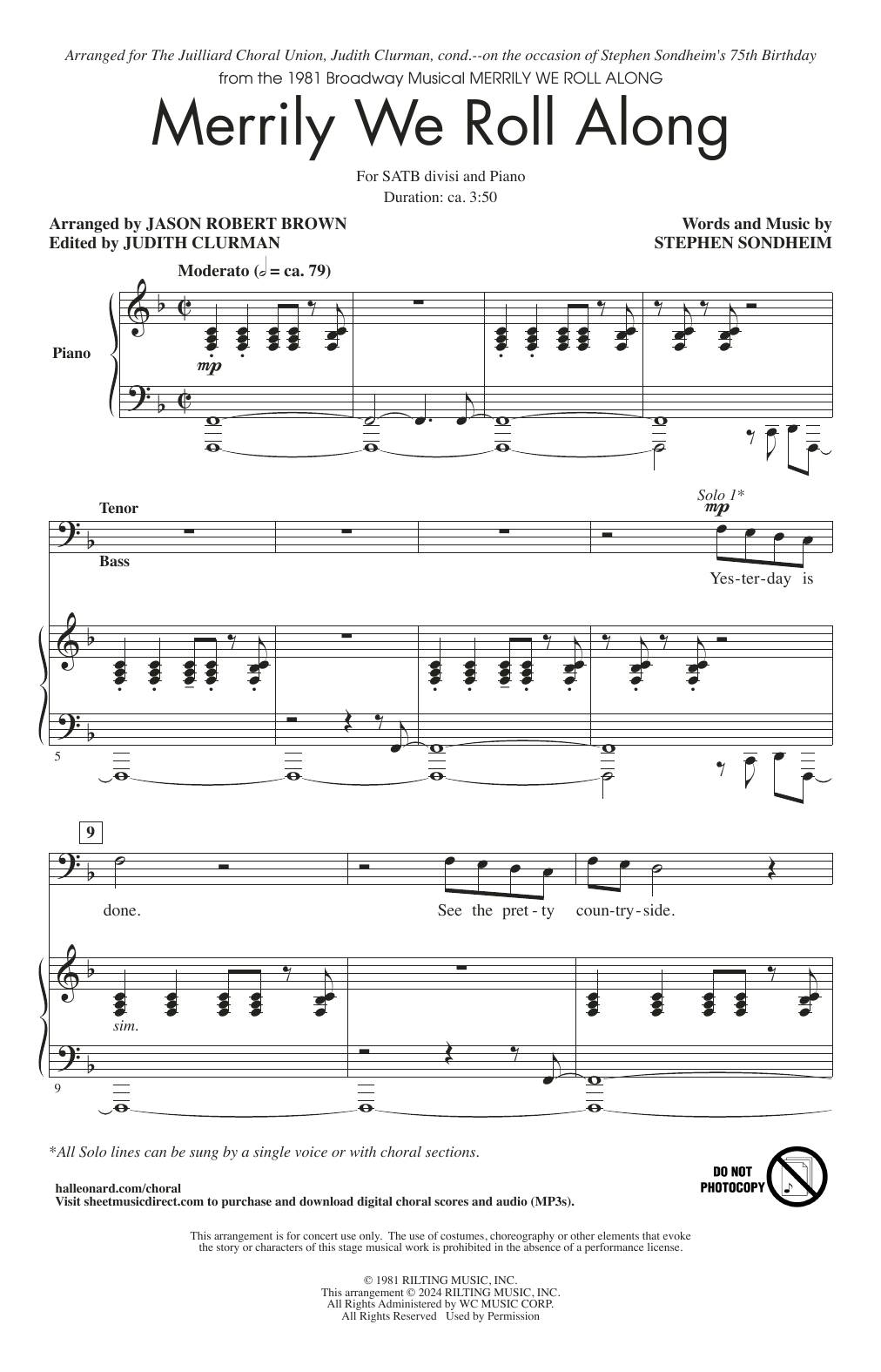 Stephen Sondheim Merrily We Roll Along (from Merrily We Roll Along) (arr. Jason Robert Brown) Sheet Music Notes & Chords for Choir - Download or Print PDF