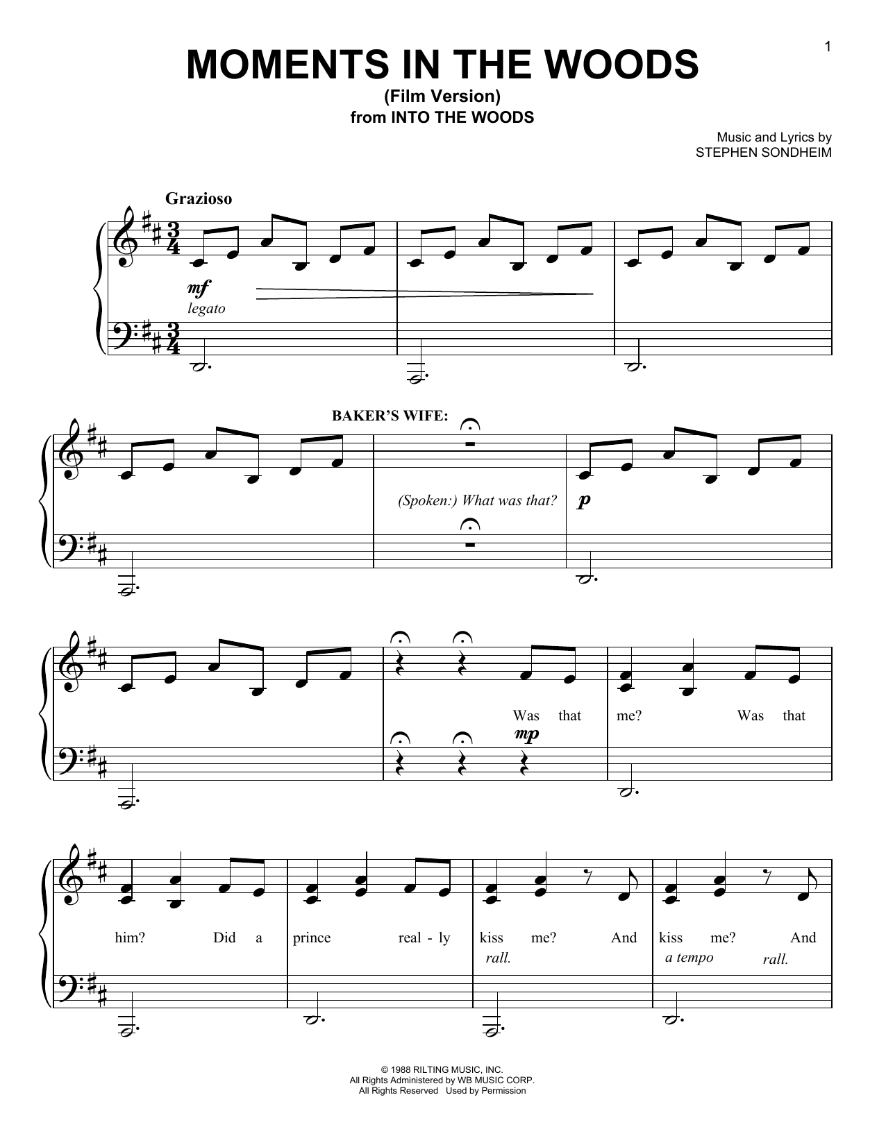 Stephen Sondheim Moments In The Woods (Film Version) (from Into The Woods) Sheet Music Notes & Chords for Easy Piano - Download or Print PDF
