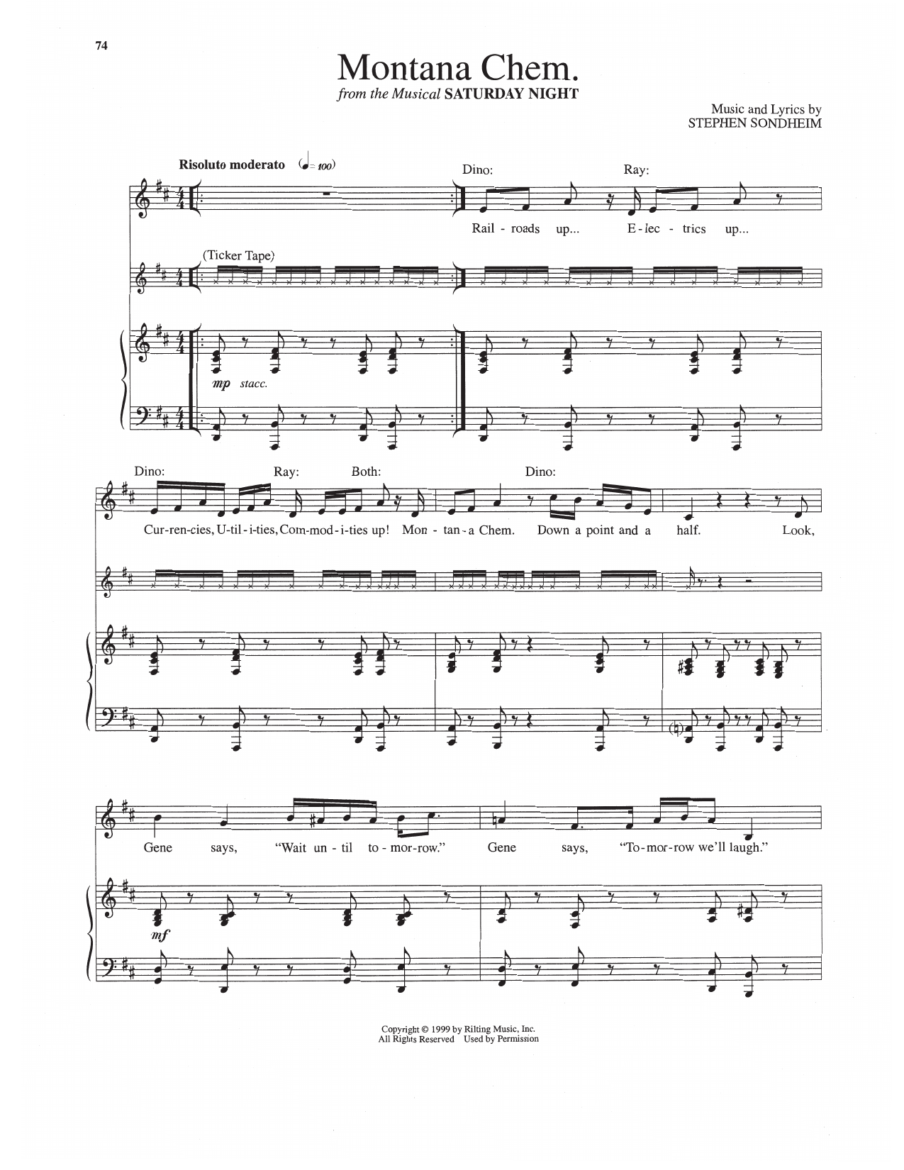 Stephen Sondheim Montana Chem. (from Saturday Night) Sheet Music Notes & Chords for Piano & Vocal - Download or Print PDF
