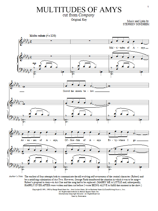 Stephen Sondheim Multitudes Of Amys Sheet Music Notes & Chords for Piano & Vocal - Download or Print PDF