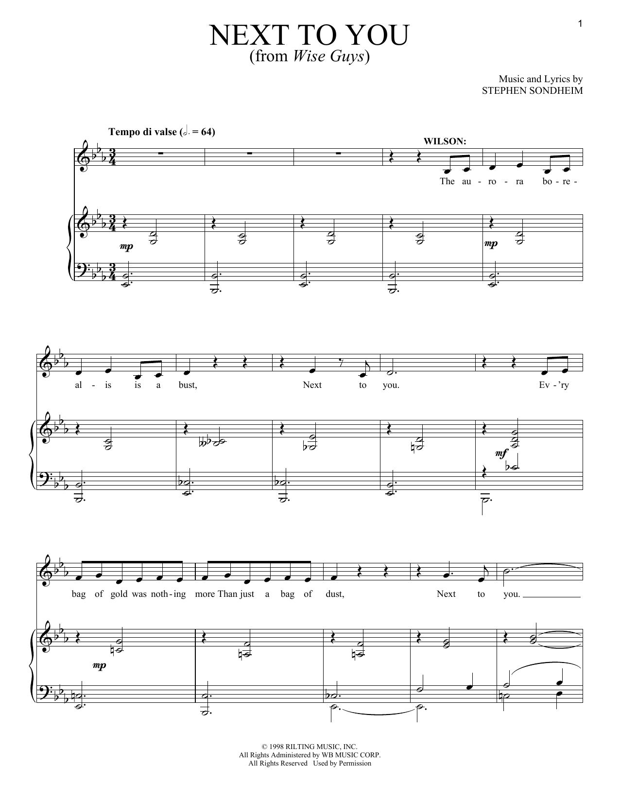 Stephen Sondheim Next To You Sheet Music Notes & Chords for Piano & Vocal - Download or Print PDF