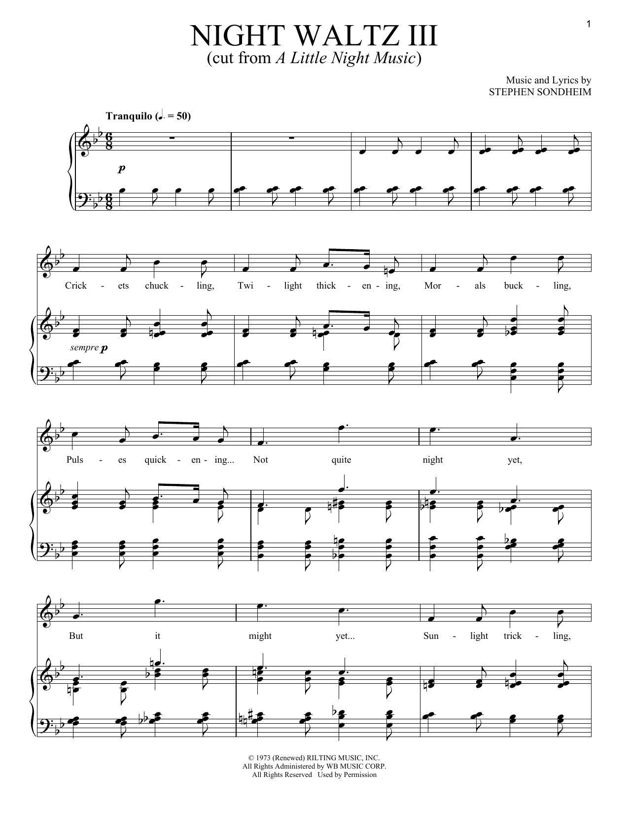 Stephen Sondheim Night Waltz III Sheet Music Notes & Chords for Piano & Vocal - Download or Print PDF