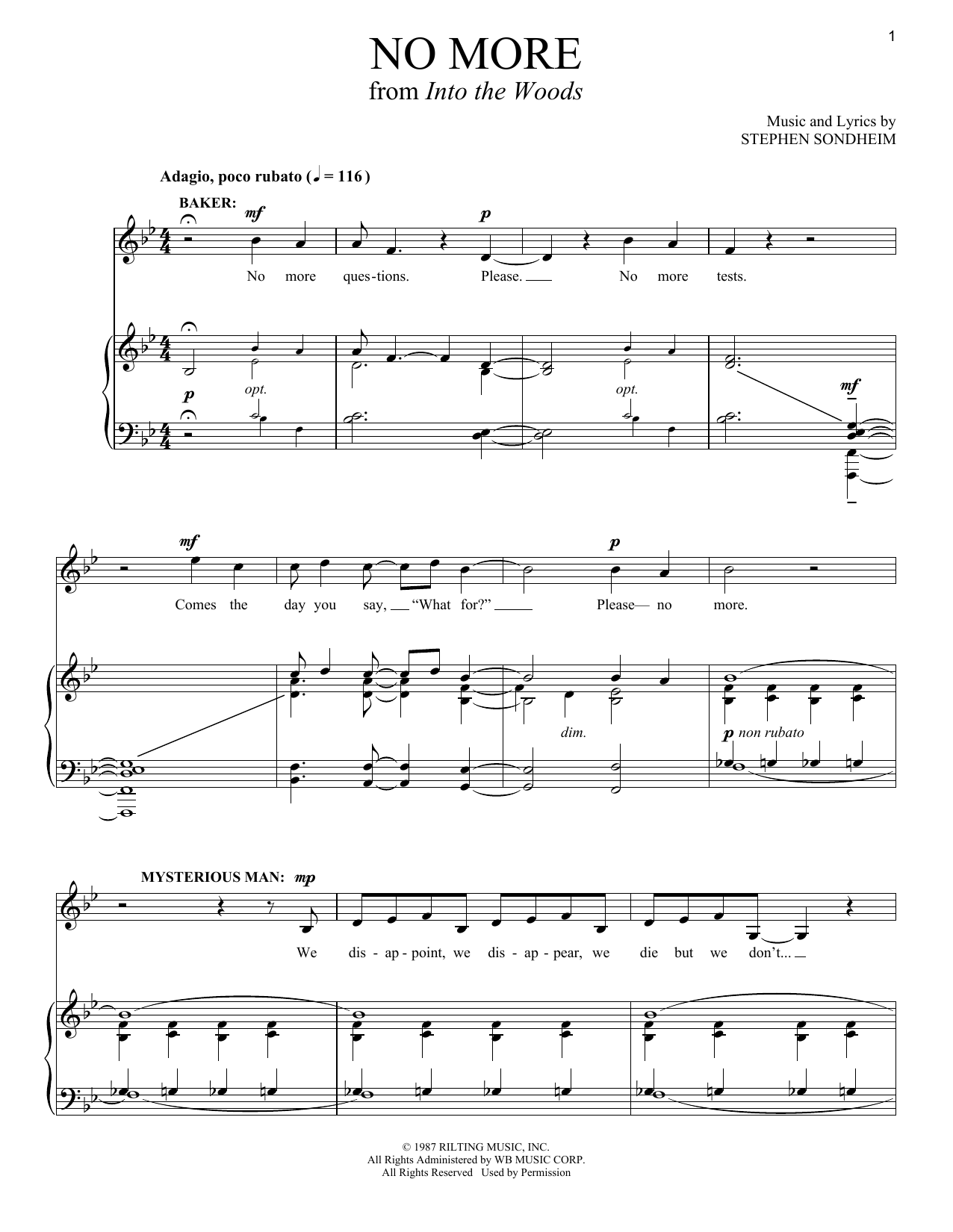 Stephen Sondheim No More (from Into The Woods) Sheet Music Notes & Chords for Piano & Vocal - Download or Print PDF