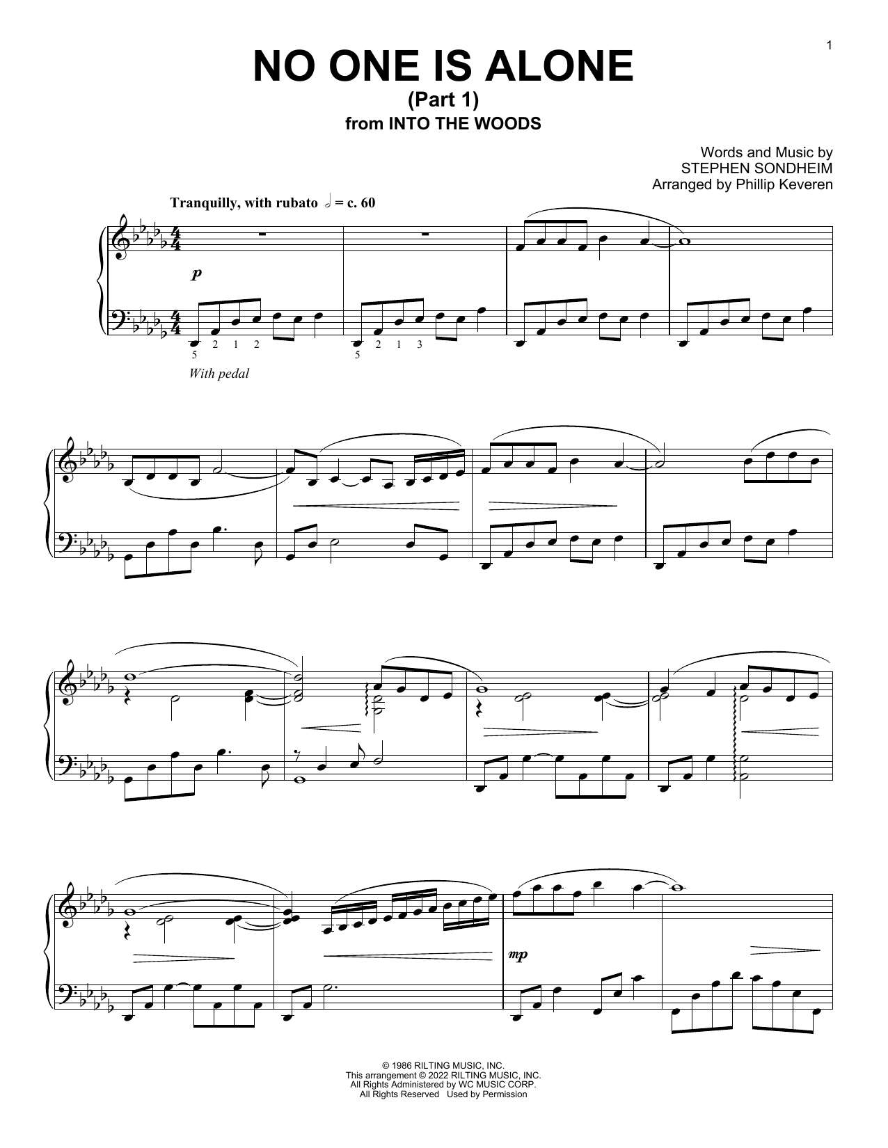 Stephen Sondheim No One Is Alone - Part I (from Into The Woods) (arr. Stephen Sondheim) Sheet Music Notes & Chords for Piano Solo - Download or Print PDF