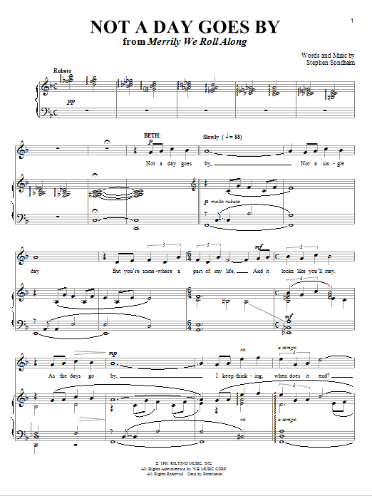 Stephen Sondheim Not A Day Goes By Sheet Music Notes & Chords for Piano & Vocal - Download or Print PDF