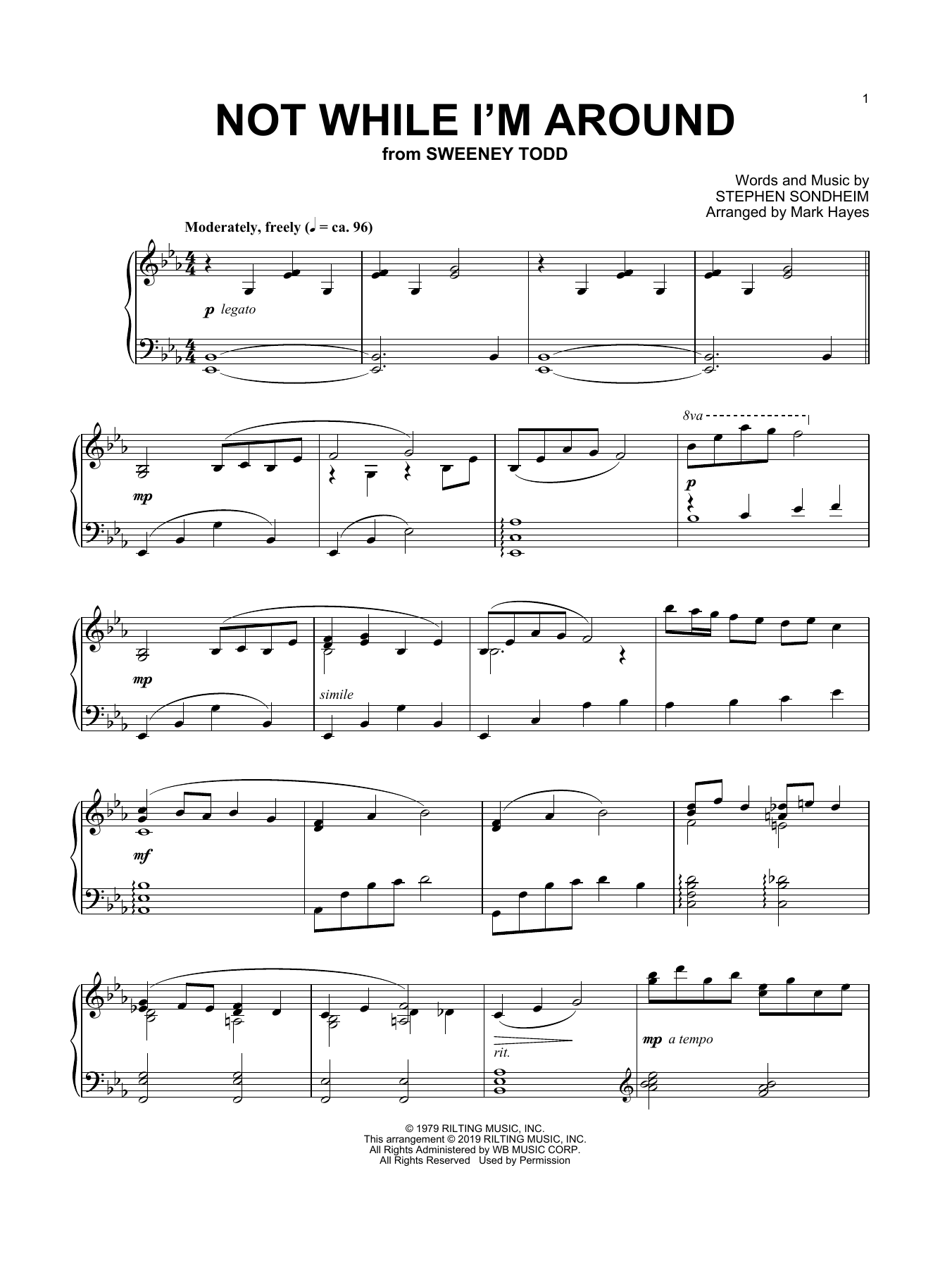 Stephen Sondheim Not While I'm Around (arr. Mark Hayes) Sheet Music Notes & Chords for Piano Solo - Download or Print PDF