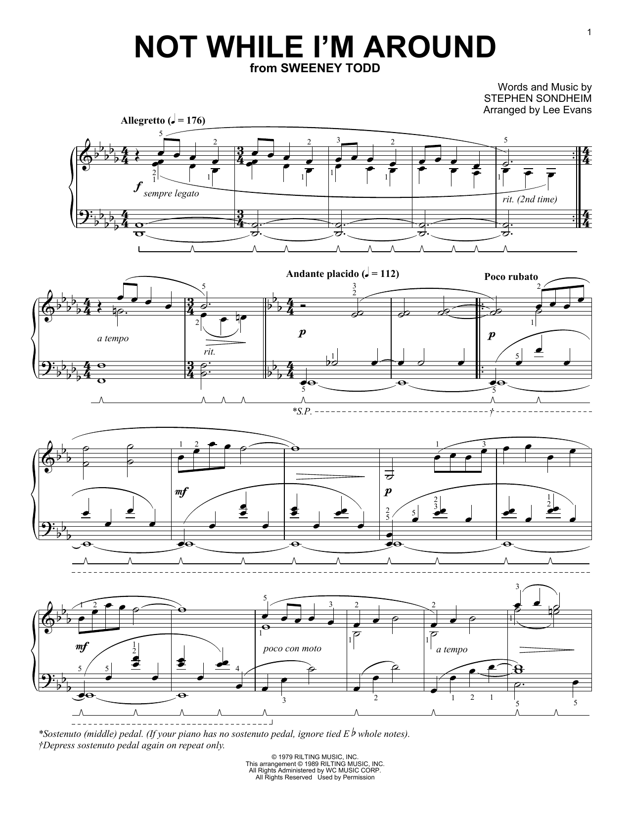 Stephen Sondheim Not While I'm Around (from Sweeney Todd) (arr. Lee Evans) Sheet Music Notes & Chords for Piano Solo - Download or Print PDF