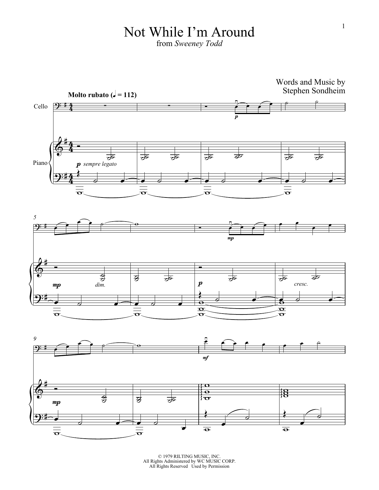 Stephen Sondheim Not While I'm Around (from Sweeney Todd) Sheet Music Notes & Chords for Clarinet and Piano - Download or Print PDF