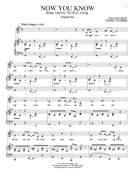 Stephen Sondheim Now You Know Sheet Music Notes & Chords for Piano & Vocal - Download or Print PDF