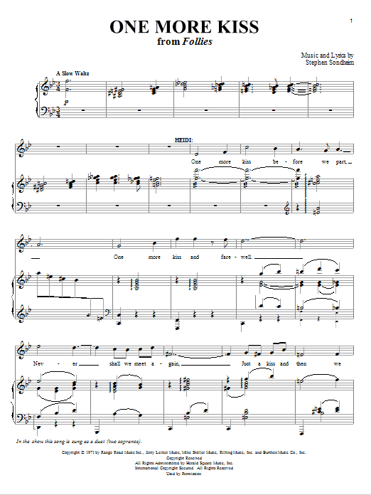 Stephen Sondheim One More Kiss Sheet Music Notes & Chords for Piano, Vocal & Guitar (Right-Hand Melody) - Download or Print PDF