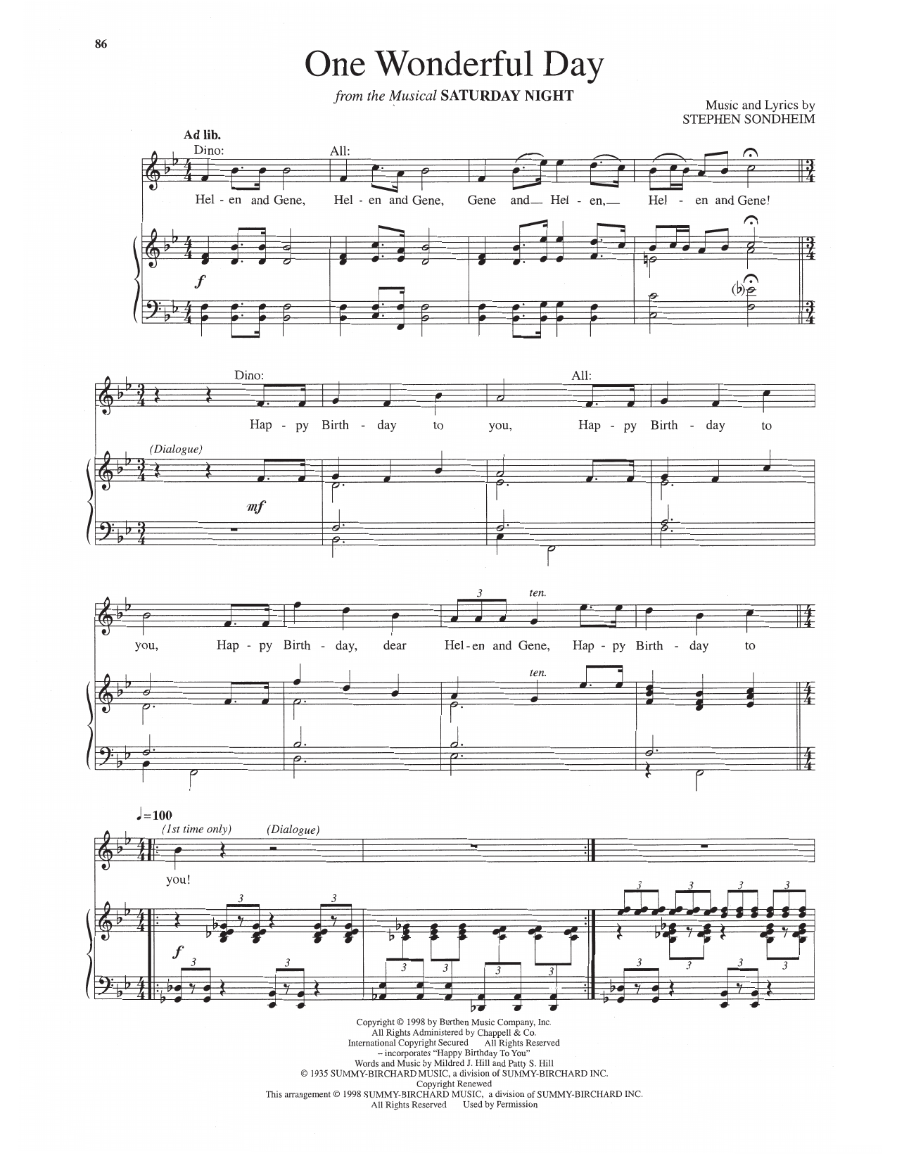 Stephen Sondheim One Wonderful Day (from Saturday Night) Sheet Music Notes & Chords for Piano & Vocal - Download or Print PDF