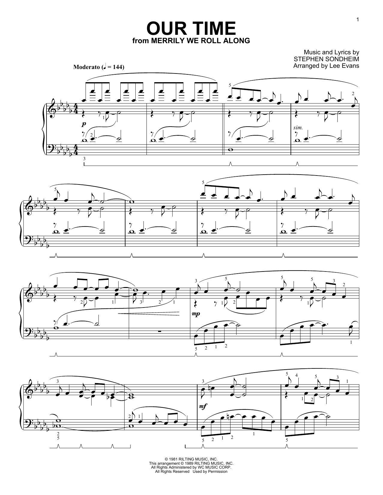 Stephen Sondheim Our Time (from Merrily We Roll Along) (arr. Lee Evans) Sheet Music Notes & Chords for Piano Solo - Download or Print PDF