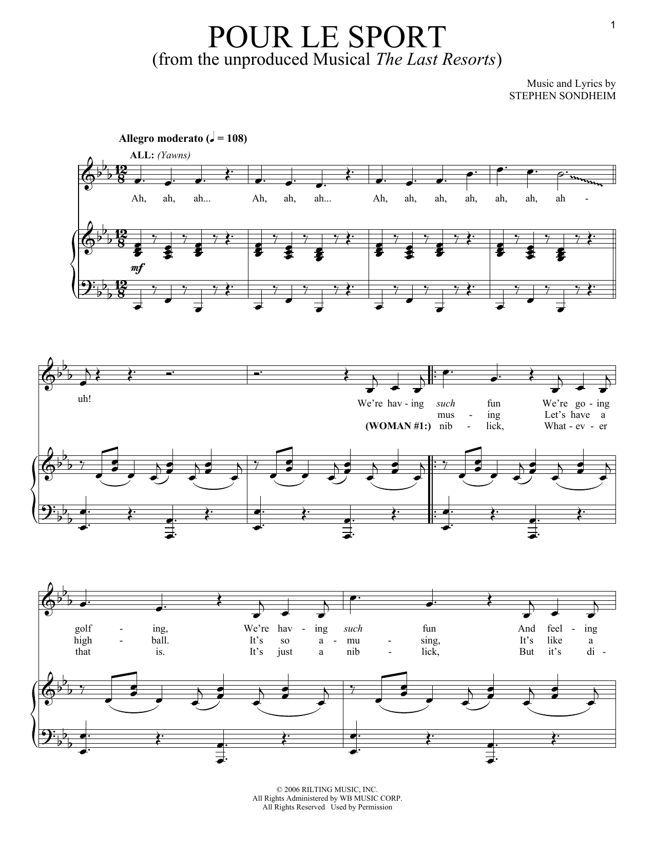 Stephen Sondheim Pour Le Sport Sheet Music Notes & Chords for Piano & Vocal - Download or Print PDF