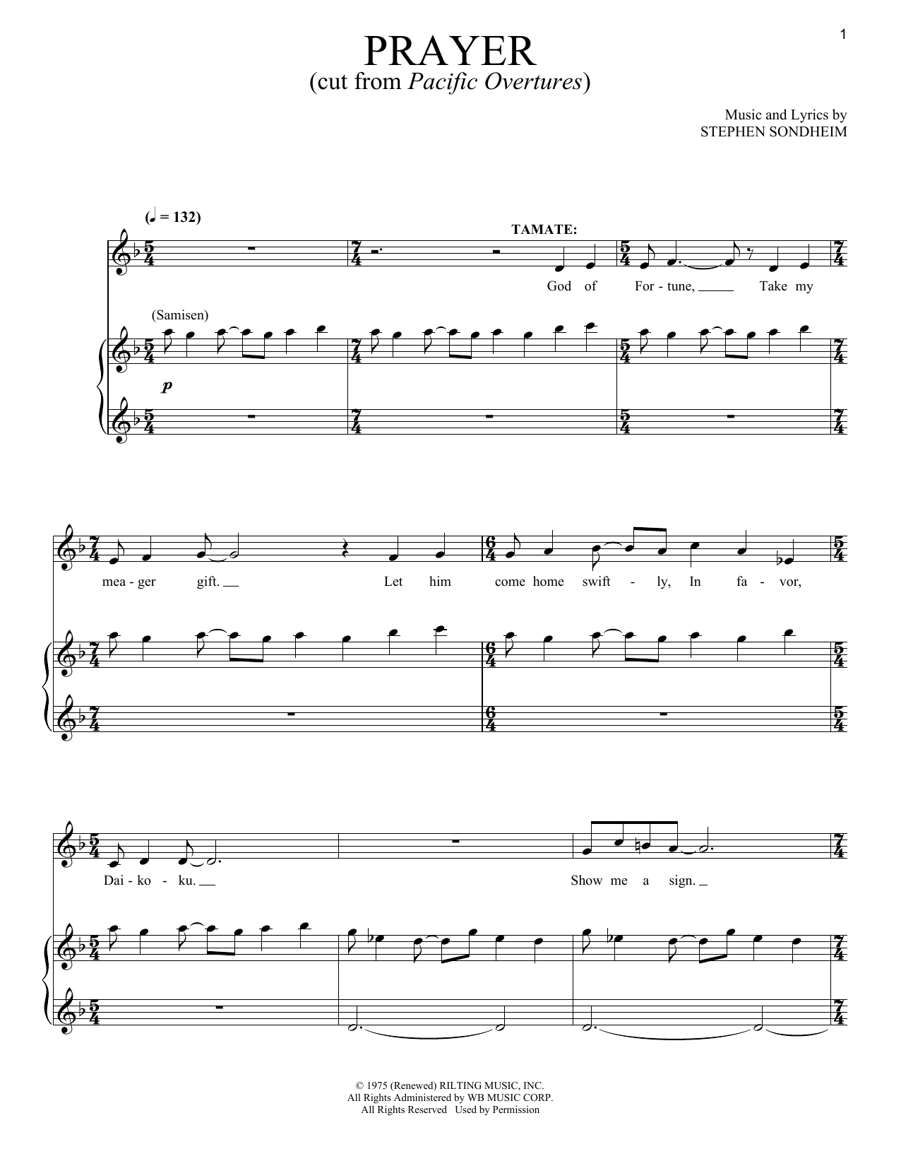 Stephen Sondheim Prayers Sheet Music Notes & Chords for Piano & Vocal - Download or Print PDF