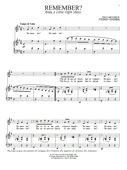 Stephen Sondheim Remember Sheet Music Notes & Chords for Piano & Vocal - Download or Print PDF