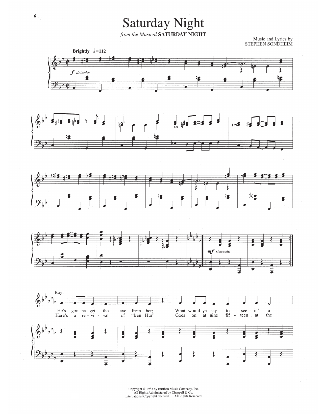 Stephen Sondheim Saturday Night (from Saturday Night) Sheet Music Notes & Chords for Piano & Vocal - Download or Print PDF