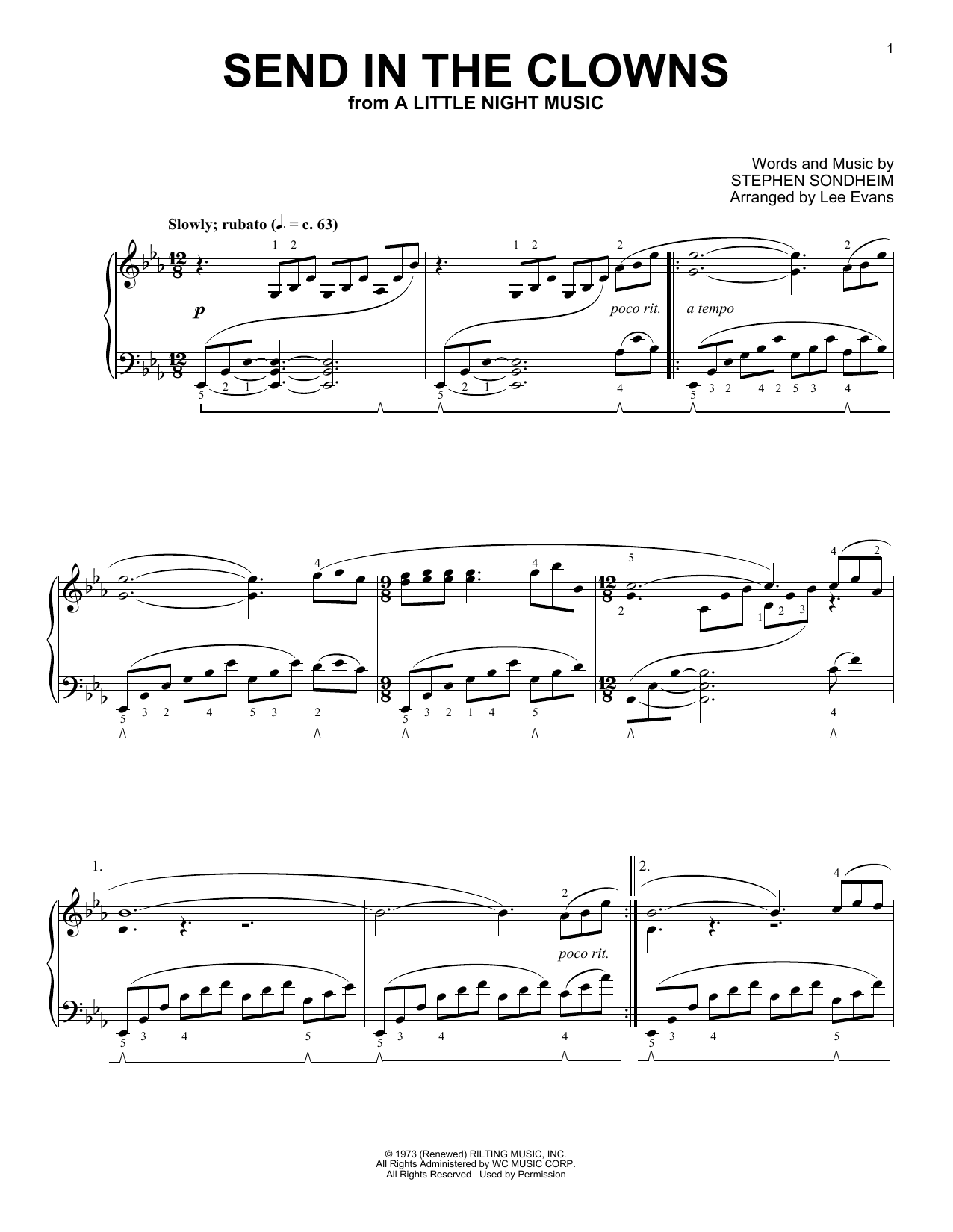 Stephen Sondheim Send In The Clowns (from A Little Night Music) (arr. Lee Evans) Sheet Music Notes & Chords for Piano Solo - Download or Print PDF