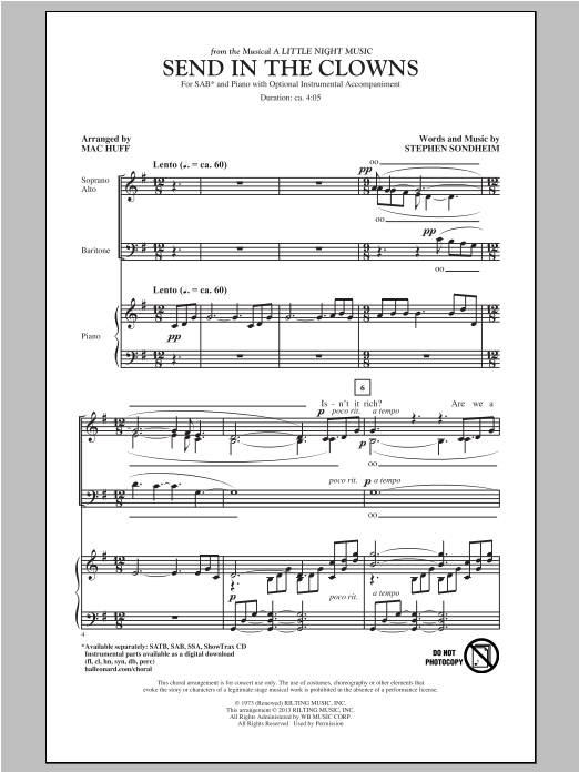 Stephen Sondheim Send In The Clowns (from A Little Night Music) (arr. Mac Huff) Sheet Music Notes & Chords for SAB - Download or Print PDF