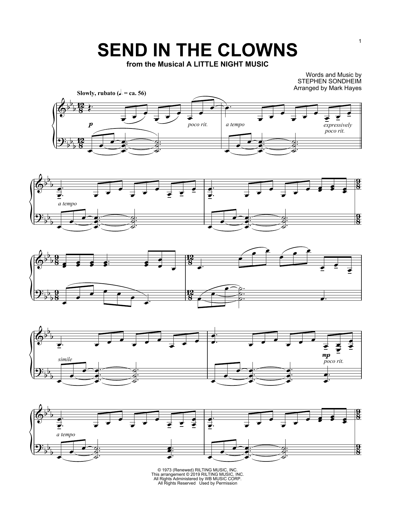 Stephen Sondheim Send In The Clowns (from A Little Night Music) (arr. Mark Hayes) Sheet Music Notes & Chords for Piano Solo - Download or Print PDF