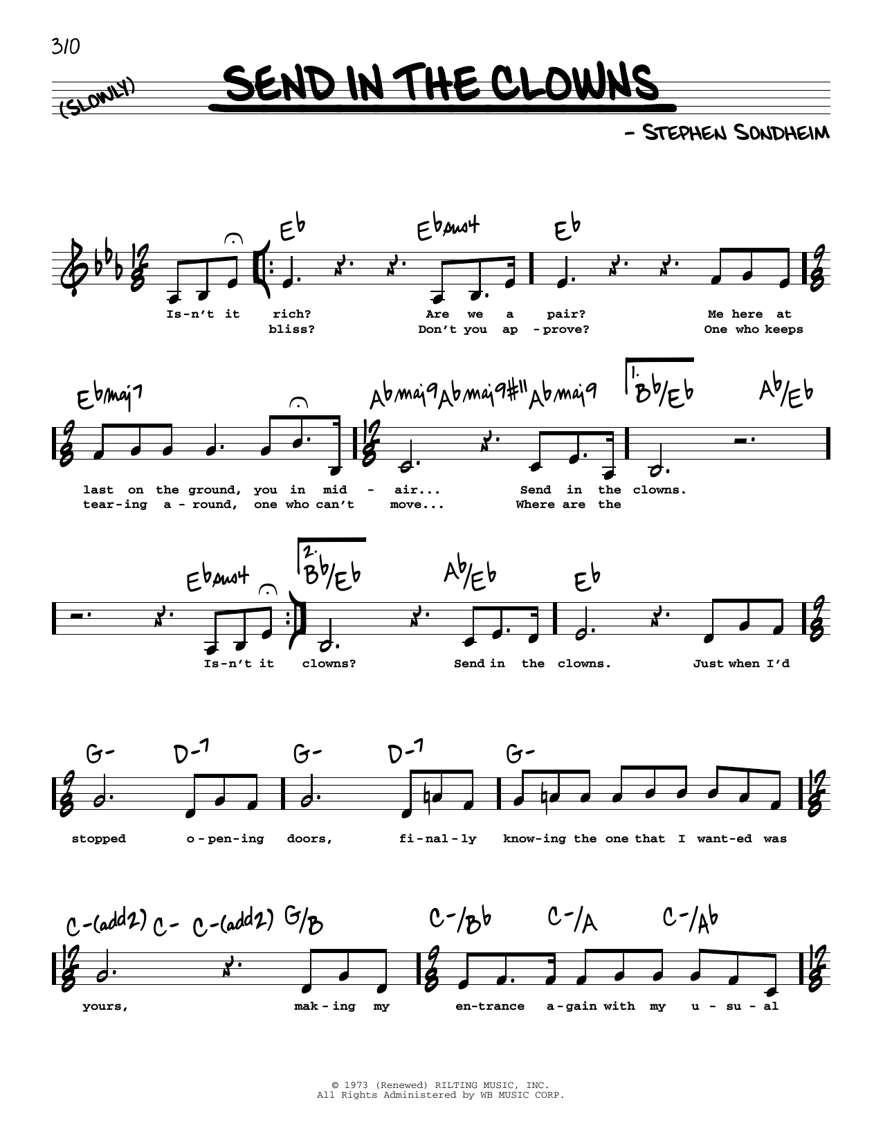 Stephen Sondheim Send In The Clowns (from A Little Night Music) (Low Voice) Sheet Music Notes & Chords for Real Book – Melody, Lyrics & Chords - Download or Print PDF