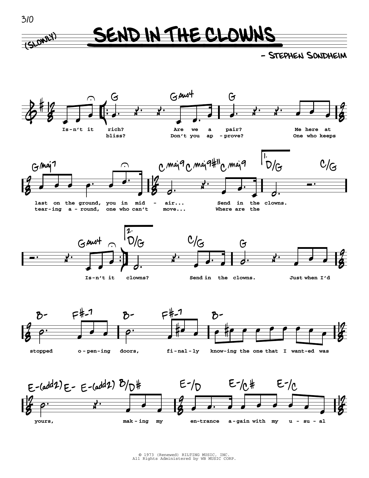 Stephen Sondheim Send In The Clowns (High Voice) Sheet Music Notes & Chords for Real Book – Melody, Lyrics & Chords - Download or Print PDF