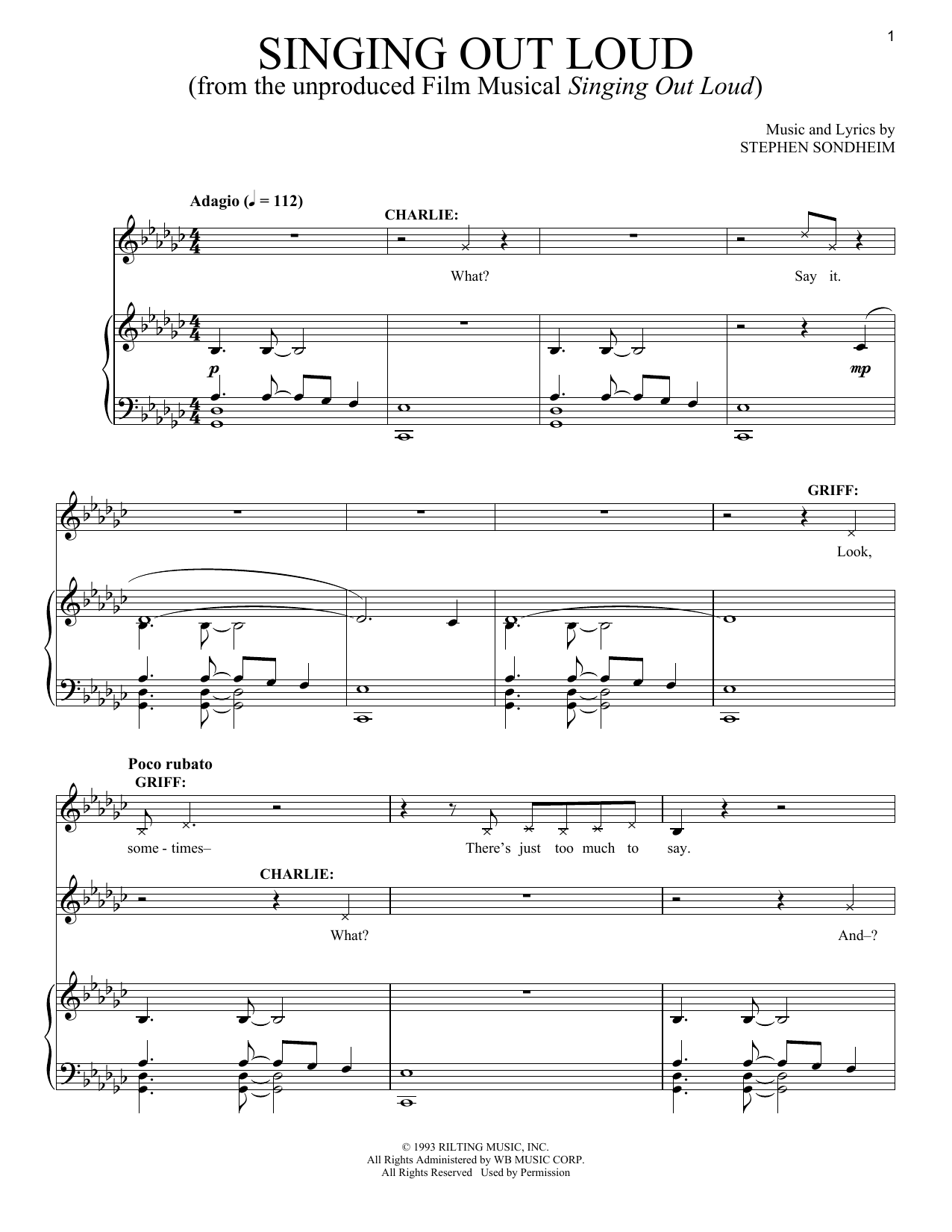 Stephen Sondheim Singing Out Loud Sheet Music Notes & Chords for Piano & Vocal - Download or Print PDF