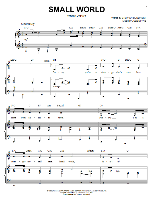 Stephen Sondheim Small World Sheet Music Notes & Chords for Ukulele with strumming patterns - Download or Print PDF